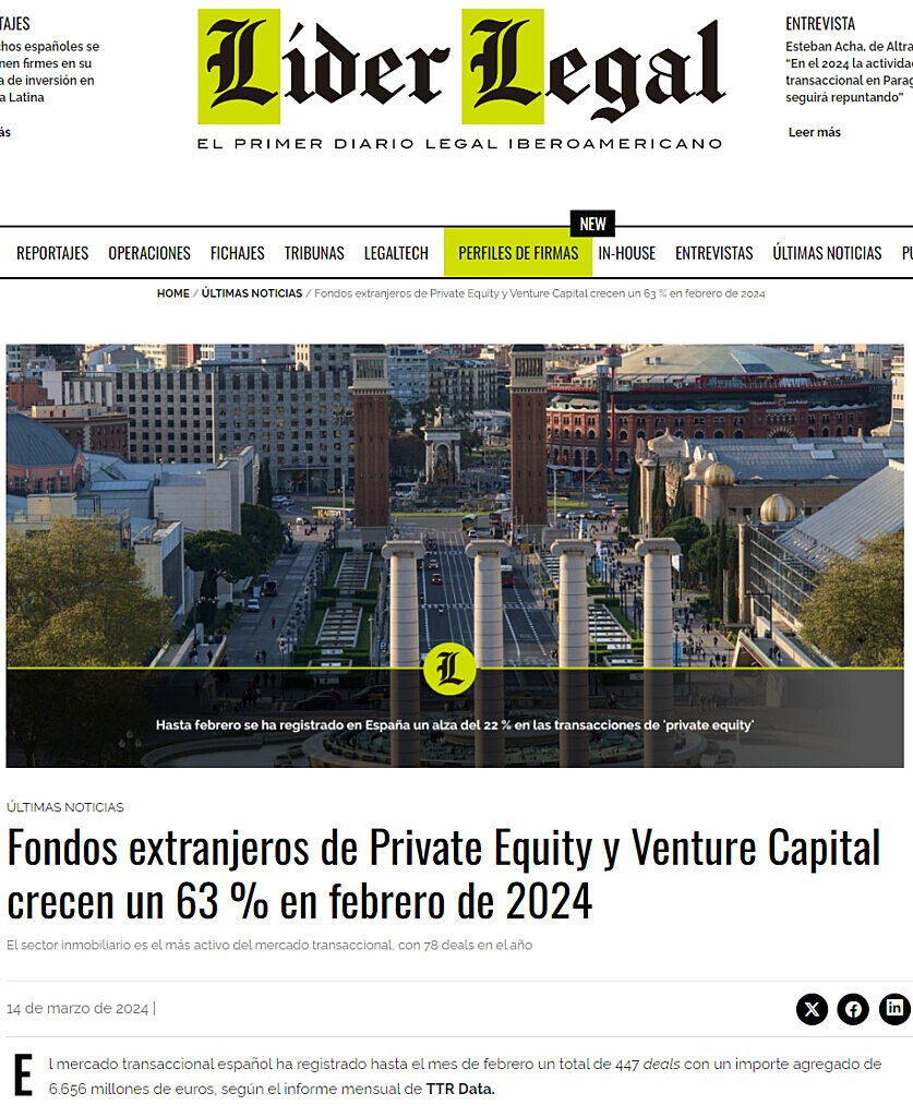 Fondos extranjeros de Private Equity y Venture Capital crecen un 63 % en febrero de 2024